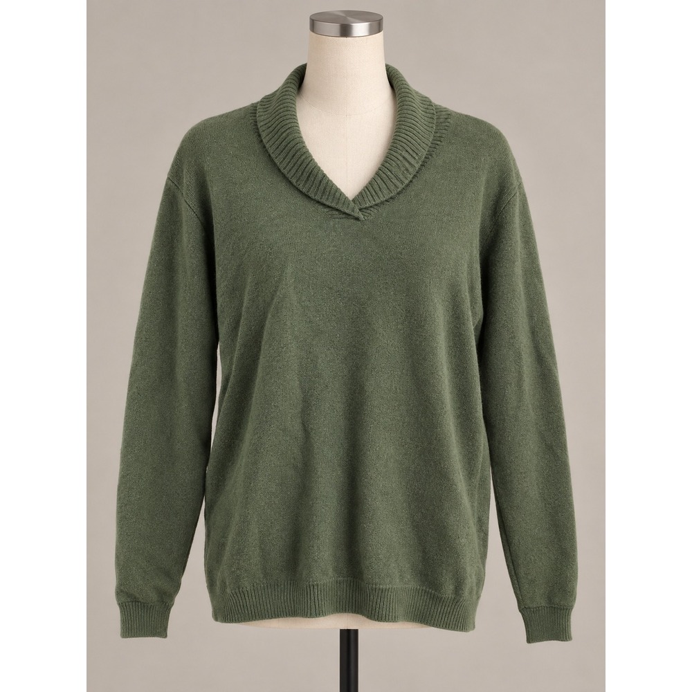 Prive Cashmere Shawl Collar Pullover Sweater Green Size L Quiet Luxury Old Money